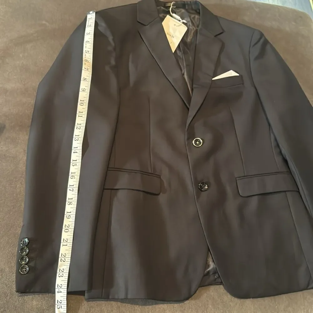 Men’s Black Formal Suit Jacket Blazer 2 Button Closure Notched Lapel Size 34 NEW